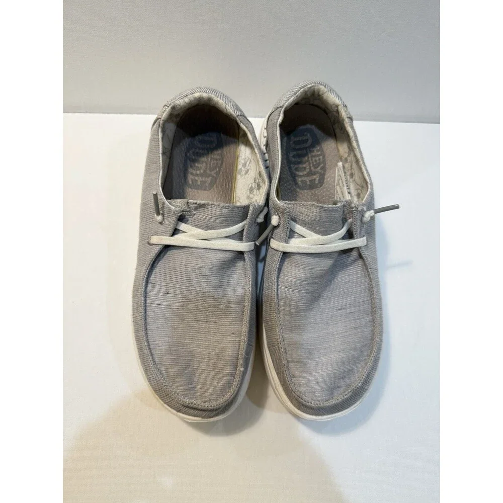 Hey Dude Wendy Rise Chambray Braid Grey Sneaker Slip On Women's Sizes US 9